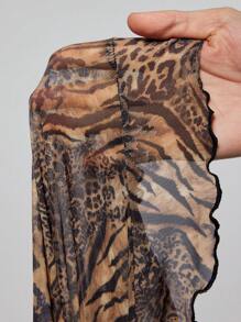 SHEIN ICON Plus Size Leopard Print Lace Patchwork Backless Tie Long Dress, Vacation - Multicolor - View 7