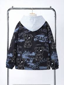 SHEIN Chaqueta con capucha forrada térmica con texto en inglés y estampado de oso para adolescentes varones, apta para otoño, invierno, para mantener el calor, para la escuela, el hogar, casual, el gimnasio, fiestas de cumpleaños, salidas, todo tipo de uso y diseño simple.