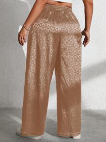 Flirla Plus Size Casual Leopard Jacquard Wide Leg Pants