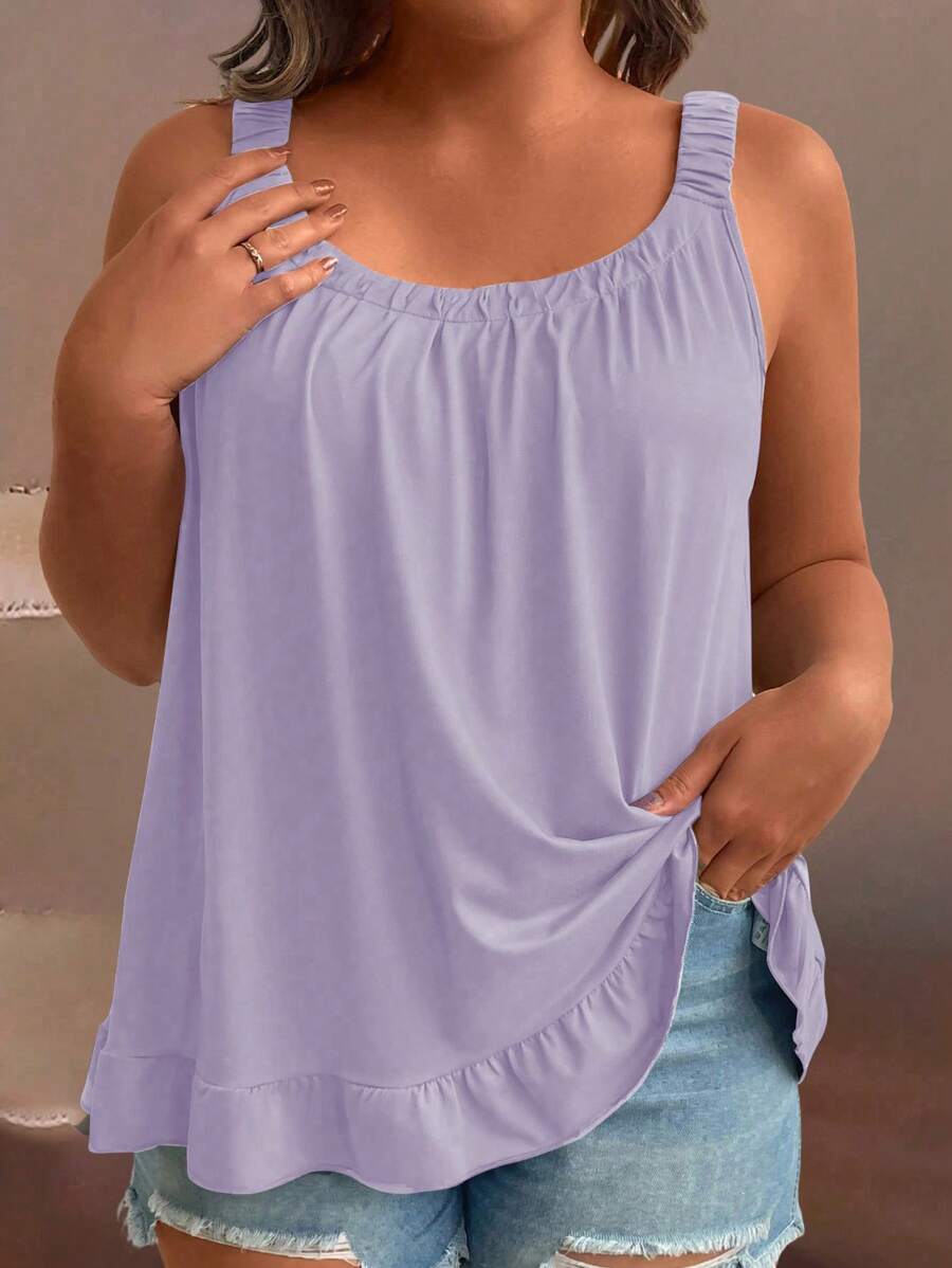 EMERY ROSE Plus Size Women Solid Color Pleated Casual Camisole