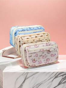 1 件水豚铅笔袋，可爱卡通翻盖，透明正面多口袋，牛津布收纳袋，大容量多功能学生文具，可爱多功能收纳袋，铅笔袋，化妆包，适用于学校、文具、节日礼物、学校礼物、返校、学校用品