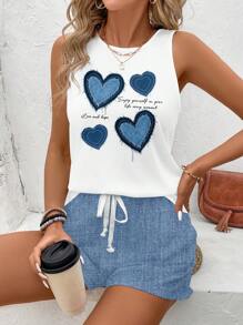 SHEIN LUNE 2 件套纹理心形印花休闲简约大码服装，适合夏季