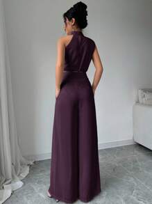 Firerie 2 件套女士高领无袖上衣和阔腿裤套装 - 紫色 - 查看 2