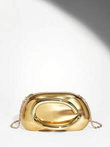 SHEIN BAE 女士时尚金属效果晚会手拿包 - 金色 - 查看 9