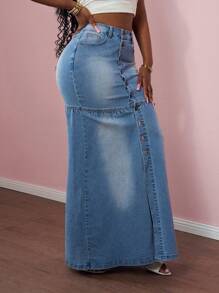 Slaydiva 2025 年夏季新款音乐节、生日派对、毕业典礼、学生日常穿着、休闲装、度假装、邮轮旅行、海滩装、日光浴装、时尚装、街头风格、朋克装、牛仔装、牛仔女孩装、做旧装、荷叶边装、高开衩装、金属纽扣装、前开襟装、修身美人鱼下摆装、牛仔蓝女式牛仔迷你裙 - 藍色 - 查看 5