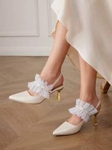 CUCCOO HITCHD Pointed Toe Faux Pearl Strap Backless High Heel Ladies' Pumps For Christmas And New Year Holiday Vibe Fall And Winter - White - View 2