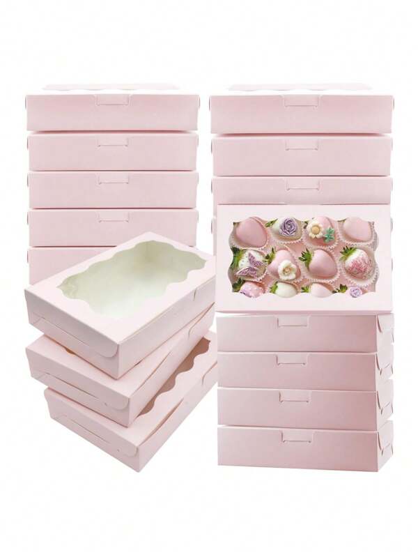SHEIN 1/5/18/30 PZS Cajas de papel de vaca blanco con ventana abierta para empaquetar repostería, galletas, tazas, caramelos, caja de regalo para fiestas de Navidad, caja de cartón plegable