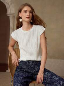 MOTF PREMIUM TEXTURED SHORT SLEEVE KNIT TOP - White - View 1