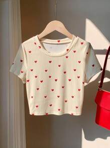 Comfortcana Women's Casual Heart Print Short Sleeve T-Shirt, Summer