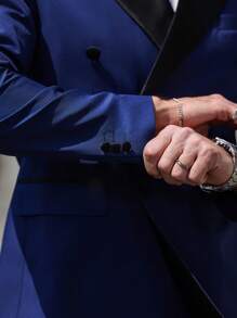 Manfinity Mode Men's Solid Color Suit Jacket, Fashionable For Summer - Navy Blue - View 5