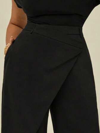 Auralis Plus Size Kvinnors Vår och Sommar Höst Klänningar Kvinnor Formella Kvinnor Klänningar Affär Fritidskläder Kvinnor Eleganta Kvinnor Klänningar Professionella kläder Fashionabla och Elegant Pendlar Grå Design Asymmetrisk Byxor med vida ben Kostym med fickor Byxor Klänning Byxor