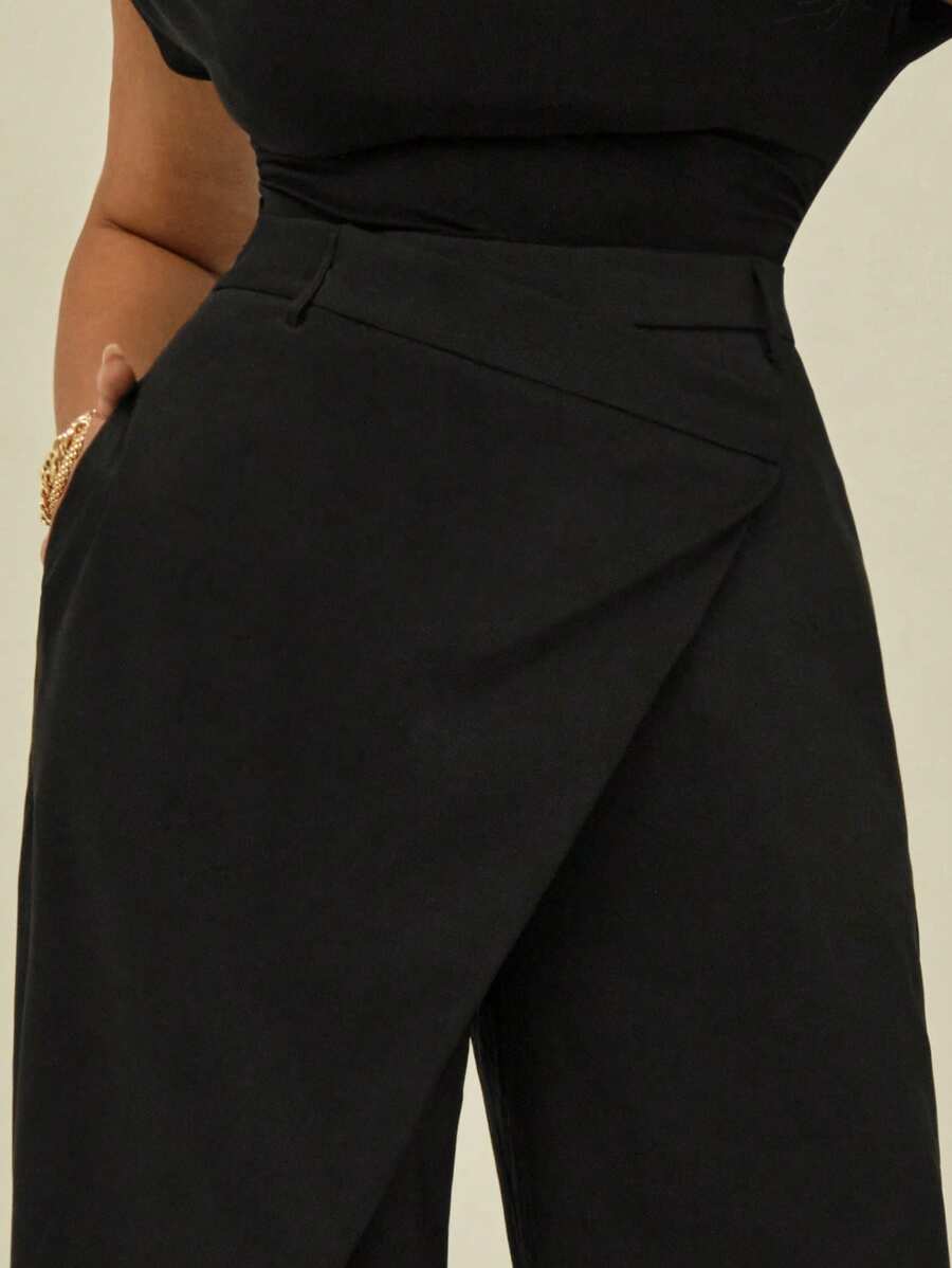 Auralis 大码女装春夏秋季女装正式女装商务休闲女装优雅女装职业装时尚优雅通勤灰色设计不对称阔腿西装裤带口袋裤正装裤