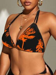 Swim SXY Plus Size Women Halter Print Triangle Cup Casual Resort Swimsuit Top For Summer Beach Vacation