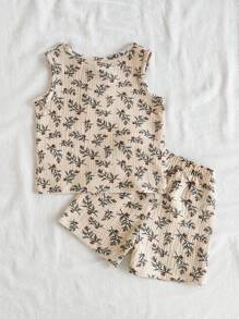 Vintaside Kids طقم كاجوال مكون من تي شيرت بدون أكمام رقبة دائرية تصميم مطبوع وشورت للأطفال الصغار من الجنسين