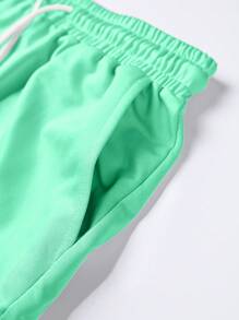 Manfinity Homme Men's Solid Color Crew Neck Short Sleeve Casual T-Shirt And Drawstring Waist Shorts Set - Green - View 4