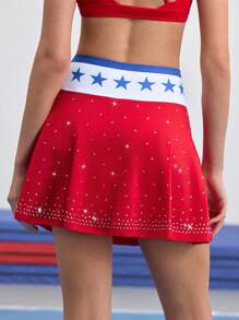 SHEIN Sports Falda y pantalón corto de cheerleader con contraste de color y con detalles de strass para usar en el campus