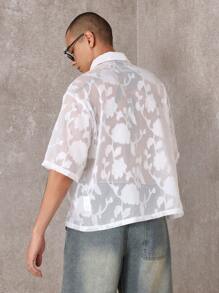 SUMWON Floral Burnout Resort Shirt Relaxed Fit Button Down Semi-Sheer Beach Wedding Summer Party Holiday Designer Vacation Wear Textured Short Sleeve