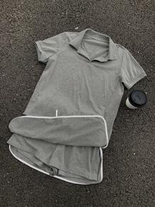 DAZY Conjunto deportivo casual de mujer con blusa tipo polo y falda-pantalón con ribete de contraste