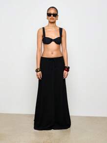AiiRZ Falda larga tipo maxi con efecto de lino y cintura con cordón, fluida y larga para el verano, casual, de playa, vacaciones, estilo bohemio, hasta el suelo, tipo línea A, para usar de resort