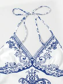 Plus Size Women Floral Print Halter Loose Long Dress, Vacation Beach Outfit