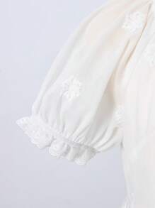 Chiquease Blusa feminina de manga curta, cor sólida, estilo férias, elegante, adequada para o verão - Branco - Ver 4