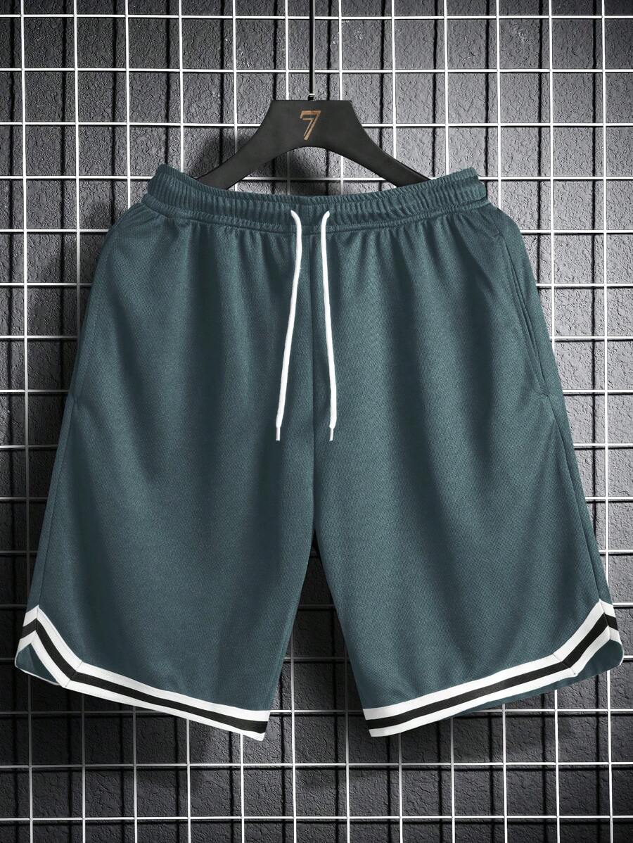 Manfinity Homme 男士街头学院风运动休闲装抽绳腰休闲短裤，适合送给男朋友或丈夫的礼物 - 灰色 - 查看 1