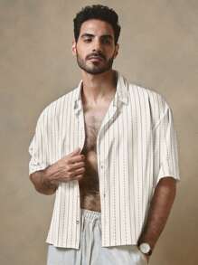 Manfinity VCAY Men's Casual Woven Pattern Loose Drop Shoulder Short Sleeve Shirt - Multicolor - View 1