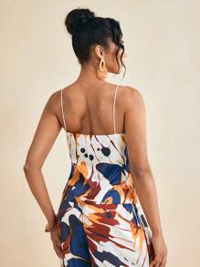 Cheerfulab Top de tirantes de satén con estampado de mariposas all over atado por delante, top sexy de verano para mujer - Multicolor - Ver 2