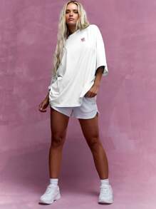 MISSGUIDED 超大T恤刺绣Logo Monogram宽松版型降肩棉混纺休闲街头装基本款春夏必备 - 白色 - 查看 3
