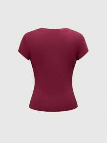 ROMWE Grunge Punk Women Grunge Style Distressed Wing Print Rhinestone Embellished Fitted T-Shirt - Red - View 2