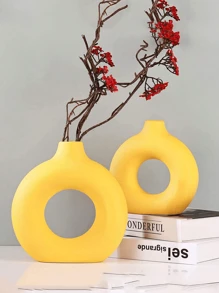 SHEIN 1 pezzo Vaso da fiori circolare in plastica gialla a forma di ciambella, Vasi modulari, Vasi in plastica, Stile minimalista boho, Centrotavola decorativo per soggiorno, camera da letto, ufficio, matrimonio, festa, decorazione per la casa, Vaso da fiori, Centrotavola, Decorazione da tavolo, Regali per compleanni e lauree