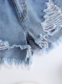 Women's Casual Denim Shorts With Pockets & Distressed Frayed Hem, Versatile - Medium Wash - View 4