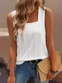 EMERY ROSE Summer New Sleeveless Open-Back Wide Strap Square Neck Discounted Loose Fit Slim Women Tank Top