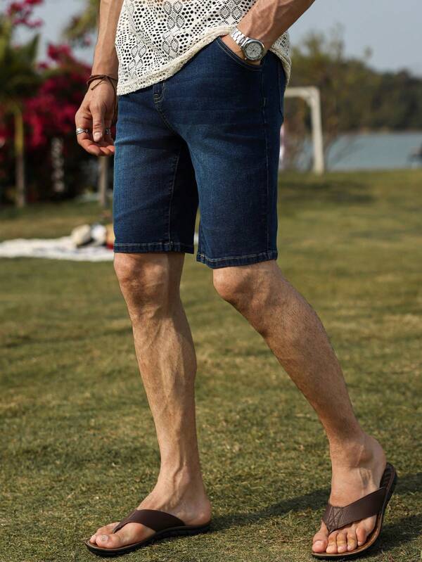 Manfinity Nomadique Pantaloni scurți din denim casual, cu mai multe buzunare, pentru bărbați, versatili