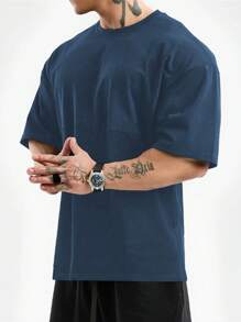 Manfinity Sport PWRUP 男友风男士圆领夏季休闲短袖运动 T 恤和背心套装 - 藍色 - 查看 1