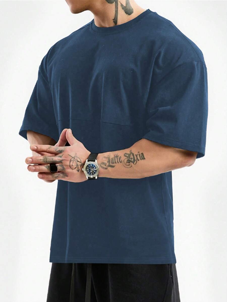 Manfinity Sport PWRUP 男友风男士圆领夏季休闲短袖运动 T 恤和背心套装 - 藍色 - 查看 1