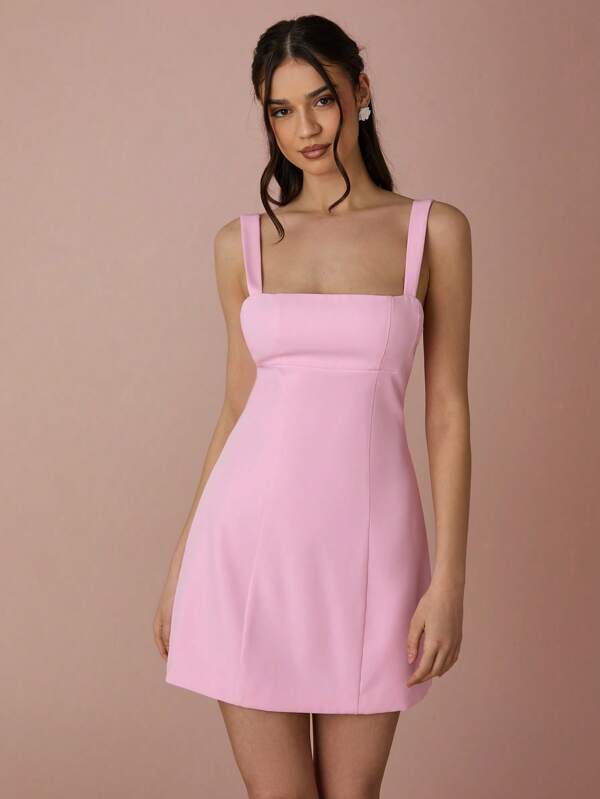 Enchnt Vestido mini romántico de mujer rosa con gran lazo en la espalda, dulce y elegante para fiestas de cumpleaños, fiestas, citas dulces, vacaciones y temporada de graduación, conjunto de verano para mujer, vestido de invitada de boda para mujer, atuendo de concierto para mujer, conjunto de Pascua para mujer