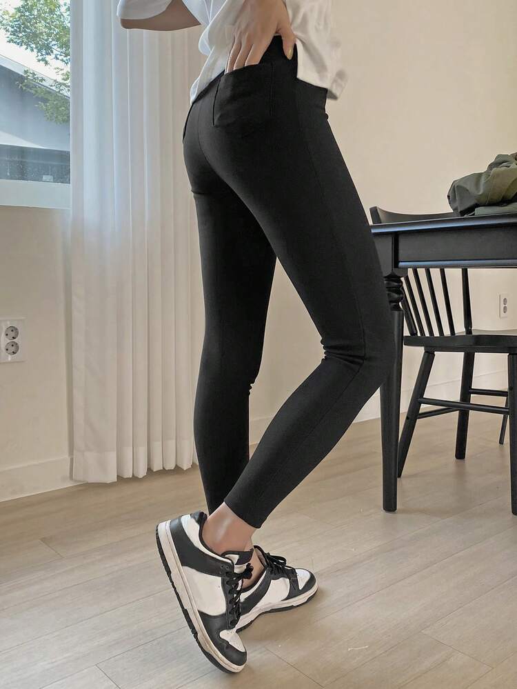 Women's Solid Color Zipper Collar Slim Fit Leggings