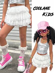 Coolane Kids Tween Girls Primavara/Vara/Drăguț/Streetwear Dantela Stretchy Contrast Dantela Pantaloni scurți albi