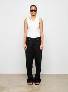 AiiRZ Gerippter V-Ausschnitt Bodysuit ärmelloser Knopfverschluss Frühling Sommer Basic Tanktop Stil Bodysuit Klassischer Grundlagenessential Slim Fit Lässig vielseitiger Bodysuit - Weiss - Übersicht 3