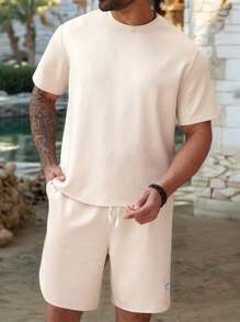 ResortEase Men Plus Size Solid Color Round Neck Short Sleeve T-Shirt And Shorts Set