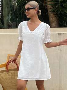 Livesso Neuer Sommerkasual-Urlaubstyp einfarbiges Midikleid für Damen mit Volants