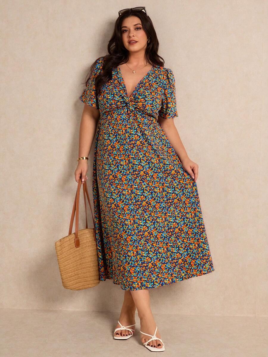 Elaquor 女士花卉印花短袖夏季连衣裙 - 彩色 - 查看 1