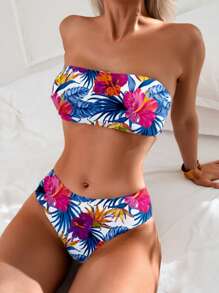 Swim Lushoire 2 件女士度假花卉印花抹胸比基尼套装 - 彩色 - 查看 5