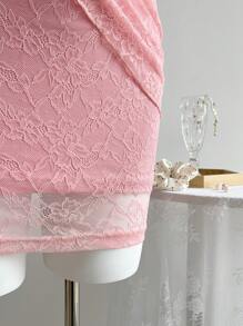 Flirla Damen Spitze Bandeau verdrehte Taille figurbetonte elegantes Kleid - Pink - Übersicht 3