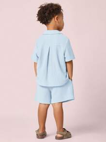 SUMWON Kids Summer Linen-Look Matching Set Button Down Shirt Shorts Outfit Beach Vacation Resort Wear Holiday Summer Spring Casual Coordinated 2-Piece Set