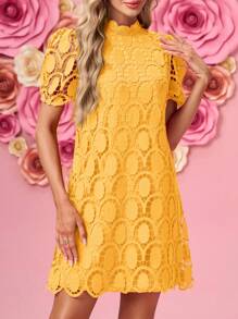 SHEIN Clasi Elegant Lace A-Line Dress, Flattering For All Body Types,Valentine Day Dress,Red Dresses Classy Elegant - Yellow - View 7