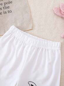 2 buc/set bebeluși fetiță, drăguț iepuraș imprimat, tricouri roz cu mânecă scurtă, top și pantaloni scurți, ținută pentru bebeluși, potrivită pentru primăvară/vară, interior și exterior - alb - Vizualizare 5