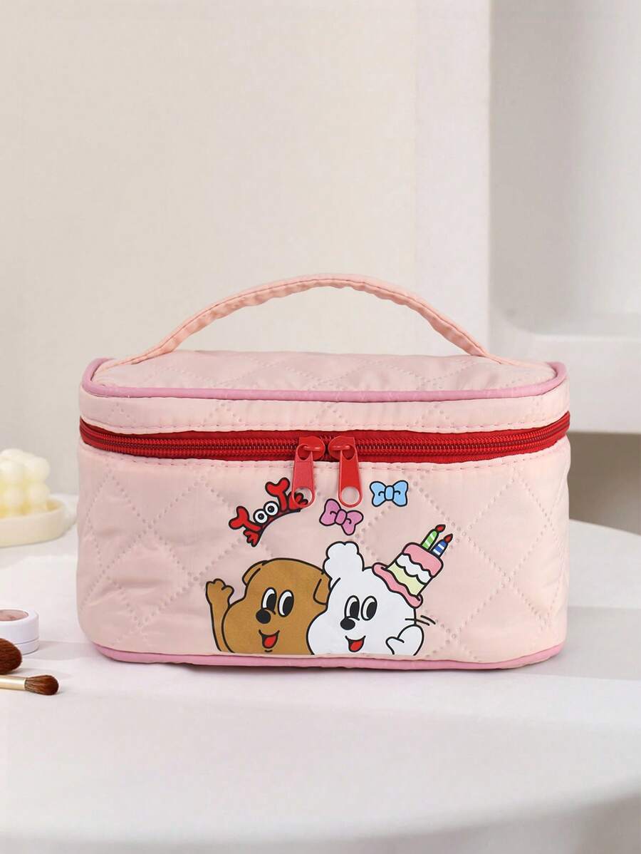 one one zero seven Cute Pink Cartoon Puppy With Bow Makeup Bag - Watermelon Pink - View 1