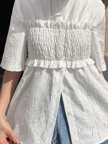 FRIFUL Camicia estiva da donna con bustier imbottito, a maniche corte, con scollo tondo e design patchwork, stile loose